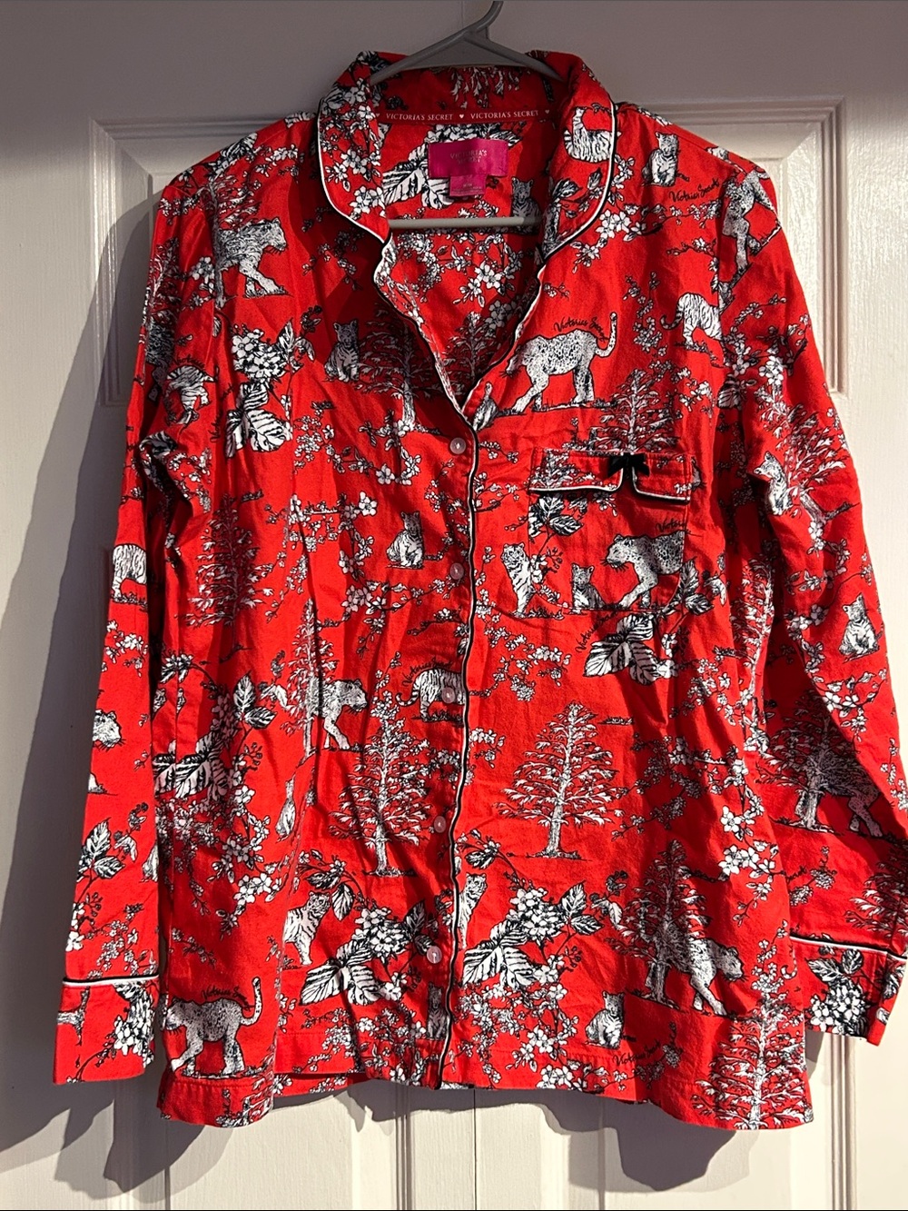 Victoria's Secret Red Big Cat Flannel Pajama Set